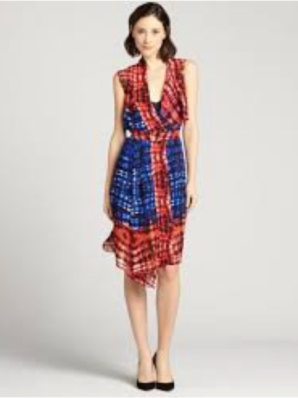 BCBGMaxAzria Red & Blue Tie Dye Shibori Midi Dress